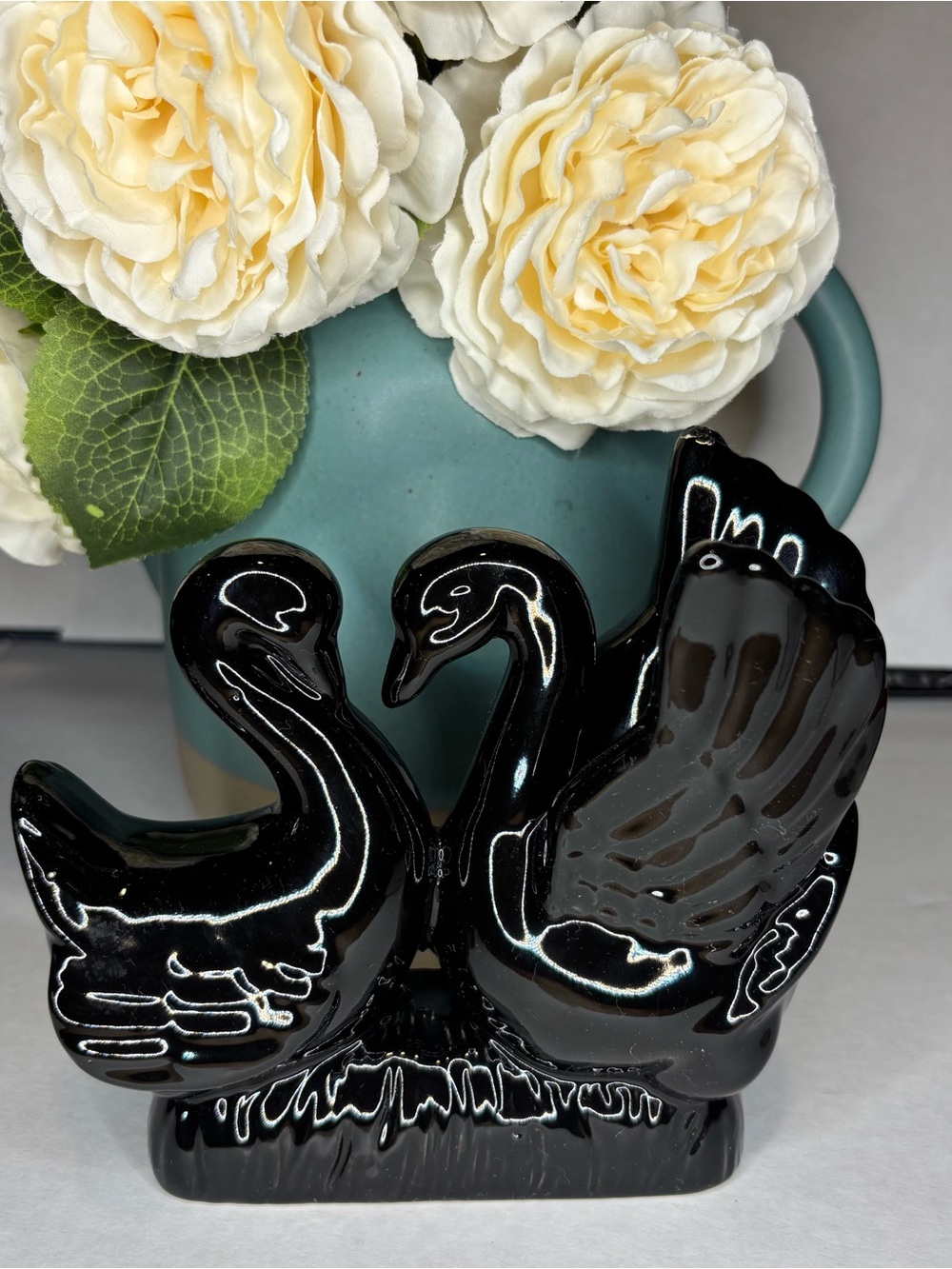 Vintage Glossy Black Swan Figurine Couple - Picture 5 of 5